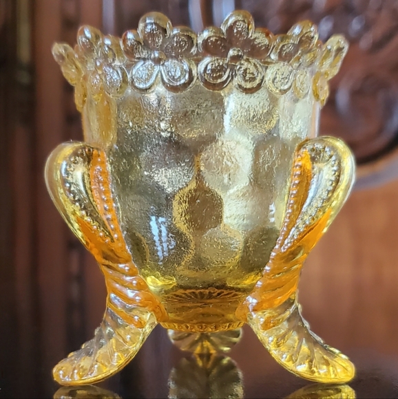 Vntg "Forget Me Not" Yellow / Gold Glass Toothpick Holder by Degenhart - Picture 7 of 7